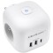Prelungitor Qoltec Power Cube 6-&icirc;n-1 cu Comutator Iluminat | 3x AC | 2x USB | 1x USB-C PD 20W | Alb