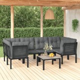 Gossi set mobilier de gradina, 7 piese, negru si gri, poliratan