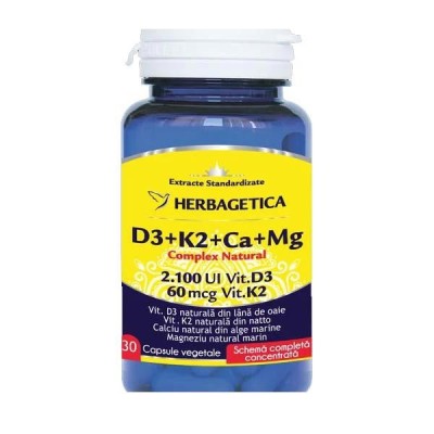 Complex Natural D3+K2+Ca+Mg 30 capsule vegetale Herbagetica foto