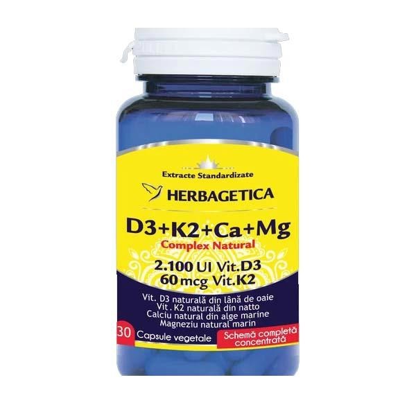 Complex Natural D3+K2+Ca+Mg 30 capsule vegetale Herbagetica