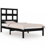 Cumpara ieftin Cadru de pat mic single, negru, 75x190 cm, lemn masiv