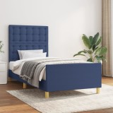 VidaXL Cadru de pat cu tăblie, albastru, 90x190 cm, textil