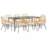 Cumpara ieftin Set de sufragerie de gradina de 9 piese sticla poliratan maro