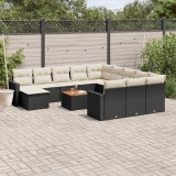 Cumpara ieftin Set mobilier de grădină cu perne, 13 piese, negru, poliratan