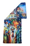 Esarfa tip sal doua fete pictata 08, Dacali, matase, verde/rosu, 180x70cm, Marime universala
