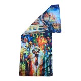 Esarfa tip sal doua fete pictata 08, Dacali, matase, verde/rosu, 180x70cm