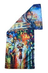 Esarfa tip sal doua fete pictata 08, Dacali, matase, verde/rosu, 180x70cm