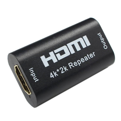 Adaptor / Mufa de prelungire cablu HDMI 4k cu repetor, Active, mama-mama, prelungitor extensie hdmi, negru foto