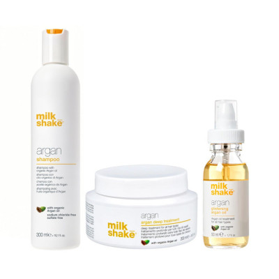 Set pentru hidratare si reparare, Milk Shake, Argan, Sampon 300ml + Tratament 200ml + Ulei 50ml foto