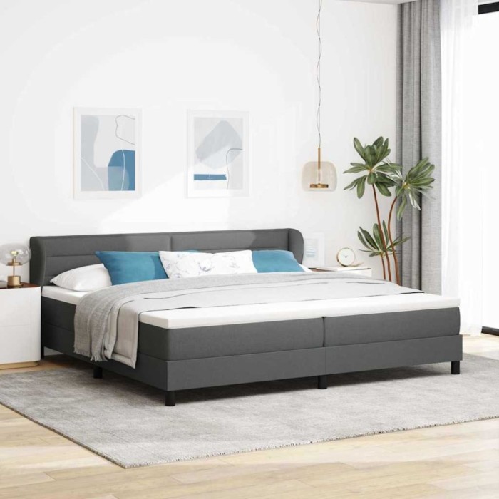 vidaXL Pat boxspring cu saltea Gri &icirc;nchis 200 x 200 cm țesătură 3339983