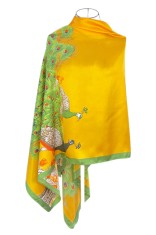 Esarfa tip sal dama 24E din matase vegetala cu atingere de matase fina, galben/verde, 180 x 82 cm