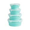 Set 4 recipiente rotunde pliabile, capacitate 350 ml, 500 ml, 800 ml, 1200 ml, din ABS si silicaon nontoxic, cu capac, verde