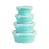 Set 4 recipiente rotunde pliabile, capacitate 350 ml, 500 ml, 800 ml, 1200 ml, din ABS si silicaon nontoxic, cu capac, verde