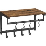 VASAGLE Cuier perete cu 8 carlige si polita, 40x24x24 cm, maro rustic si negru Household NewTrend