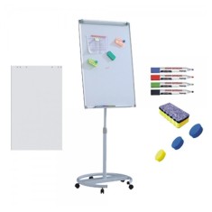 Flipchart mobil cu brate, Premium, 70x100 cm, inaltime ajustabila + accesorii: hartie flipchart, markere, burete, magneti