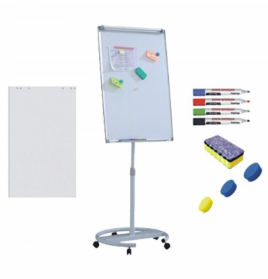 Flipchart mobil cu brate, Premium, 70x100 cm, inaltime ajustabila + accesorii: hartie flipchart, markere, burete, magneti foto