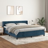 VidaXL Pat box spring cu saltea, albastru &icirc;nchis, 180x200 cm, catifea