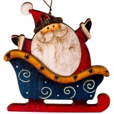 Ornament Crăciun, Sanie cu Moș Crăciun, Lemn, Multicolor, 7x7 cm