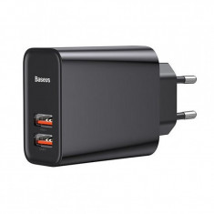 Adaptor priza Baseus, Speed Dual QC3.0 Quick charge, 2 x USB, Negru foto