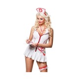 Set 4 accesorii pentru costum carnaval asistenta medicala, bentita, seringa, stetoscop si jartiera