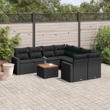 Gossi set mobilier de gradina cu perne, 9 piese, negru, poliratan