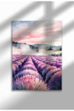 Poster pe p&acirc;nză cu lavandă, fără ramă - Imprimare digitală pe p&acirc;nză mată - C&acirc;mpuri de lavandă &icirc;n zori | A4 (21 x 29.7 cm)
