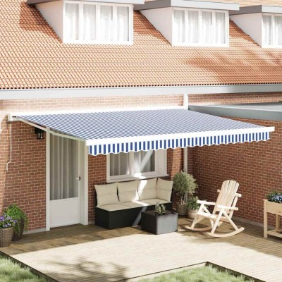 vidaXL Cortina Retractabilă Manual Albastru și alb 450 &amp;times; 300 cm foto