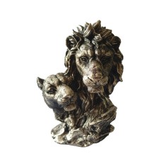 Statueta decorativa, Cuplu de Lei, Argintiu, 15 cm, XQ4002