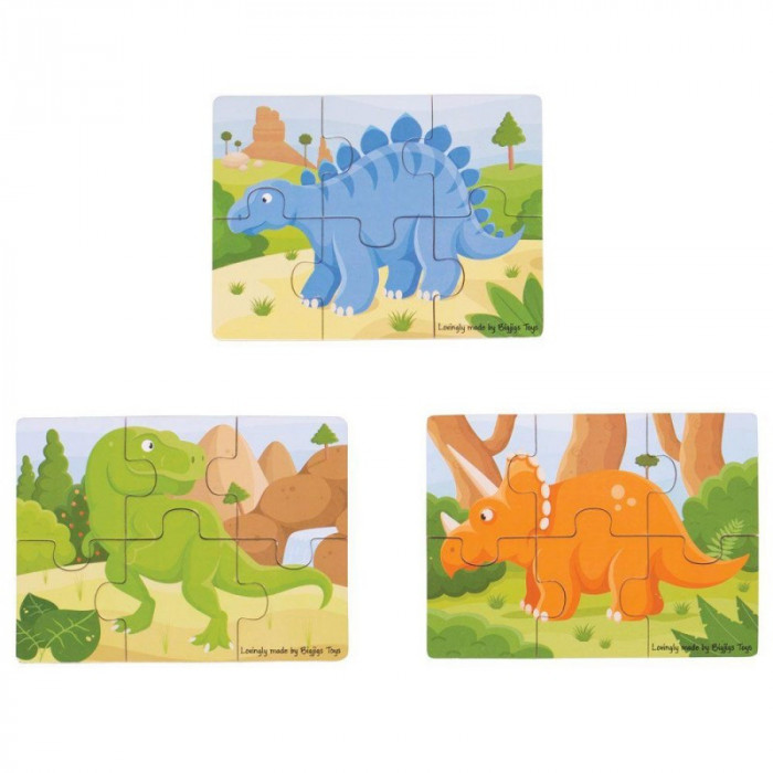 Set 3 puzzle din lemn Dinozauri, 2 ani+