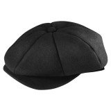 Pălărie Gatsby pentru bărbați, model plat cu 8 panouri, tip Baker Boy, mărime reglabilă &ndash; Negru