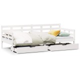 Cumpara ieftin Pat de zi cu sertare, alb, 90x190 cm, lemn masiv pin