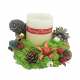 Aranjament de Craciun cu licheni, plante uscate si lumanare led, 12 cm, Eventissimi