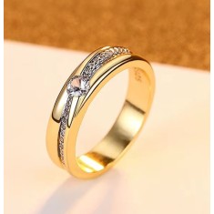 Inel Placat Aur, Model Verigheta, Din Argint 925, Cu Zirconiu Stralucitor,