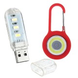 Cumpara ieftin Set iluminare portabil, lampa USB 3W 5V transparenta + lanterna carabiniera LED rosie cu 3 moduri, lumina alba, pentru rucsac si utilizare zilnica