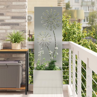 vidaXL Ghiveci de Grădină cu Panou Decorativ Argintiu 50 x 140 cm foto