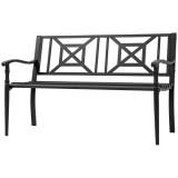 Outsunny Bancă de Exterior din Oțel pentru 2 Persoane, Spătar &Icirc;nalt, Cotiere Confortabile, 128x62.5x81.5 cm, Negru | Aosom Romania
