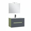 Mobilier baie Leziter Trent 80 cm, 2 sertare, lavoar ceramica, oglinda, verde fistic-gri antracit, suspendat