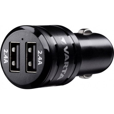 Incarcator Auto cu cablu MicroUSB Varta, 2 X USB, 2.4A, Negru foto