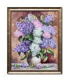 Cumpara ieftin Tablou cu liliac pictat manual inramat, Puritate, 55x45cm ulei pe panza, rama din lemn, Stefan Bilibou, certificat de autenticitate