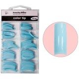 Cumpara ieftin Tipsuri colorate unghii, &icirc;n cutie - bleu, 100buc, nr.1 - 10, AMAZING SHINE