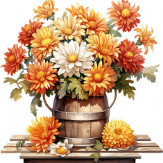 Sticker decorativ, Flori Crizanteme, Portocaliu, 62 cm, 1363STK-8