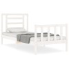 Cadru de pat cu tablie single, alb, lemn masiv