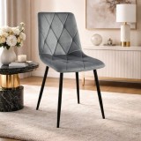 Scaun bucatarie/living, Artool, Libra, catifea gri, picioare metal negru, 44x40x88.5 cm