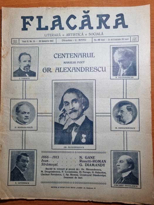 flacara 26 ianuarie 1913-centenarul poetului cg. alexandrescu,art. carol 1