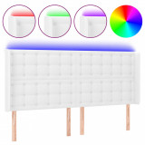 Tăblie de pat cu LED, alb, 147x16x118/128 cm, piele ecologică