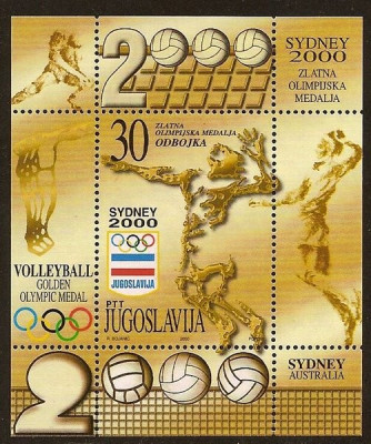 Yugoslavia 2000 Volleyball, Olympic Medal, Sydney, perf. sheet, MNH M.343 foto