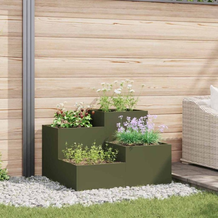 vidaXL Vază pentru Grădină Olivengr&oslash;nn 80 x 80 x 60 cm Oțel 865858