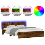 Cumpara ieftin Cadru de pat cu tablie si LED, stejar fumuriu, 160x200 cm