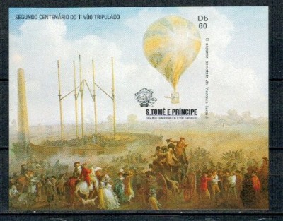Sao Tome 1983 - Balon cu aer cald, Montgolfier, colita ndt neuza foto