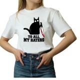 Tricou Dama Pisici expresive cu mesaj ironic, alb, bumbac, marimea S